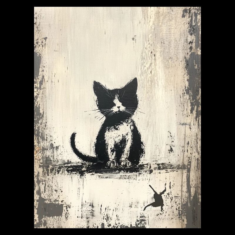 Cat Silhouette Drawing Canvas - Banksy Style