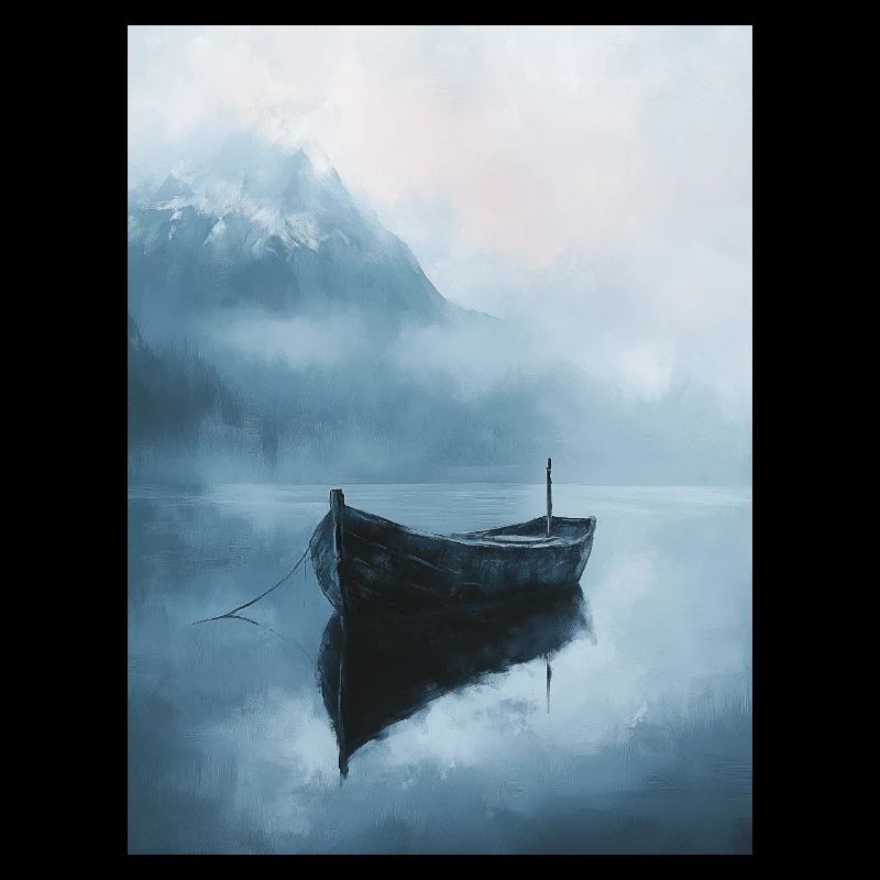 Abstraktes Gemälde - Boot - See - Berge