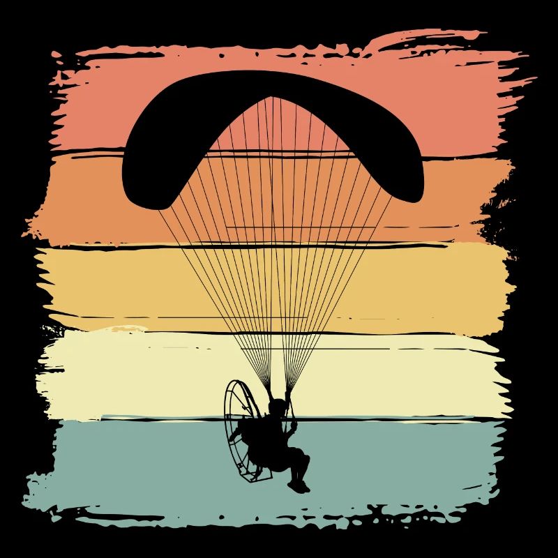 Paramotor flying vintage retro paraglider