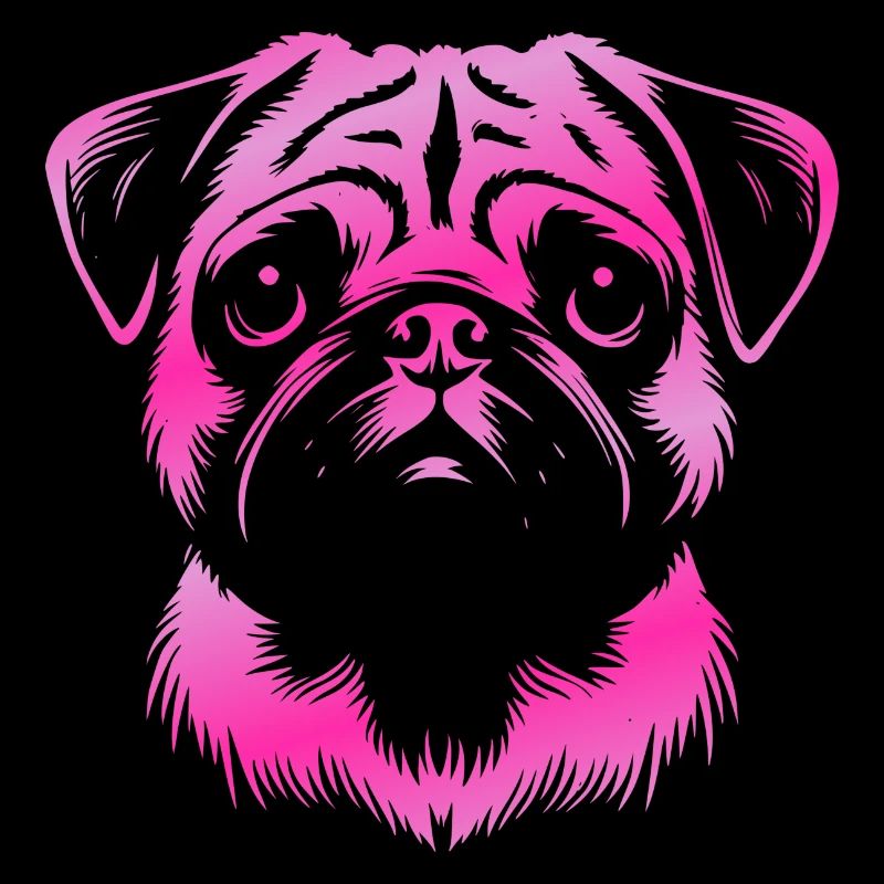 Pug, dog head, drawing pink