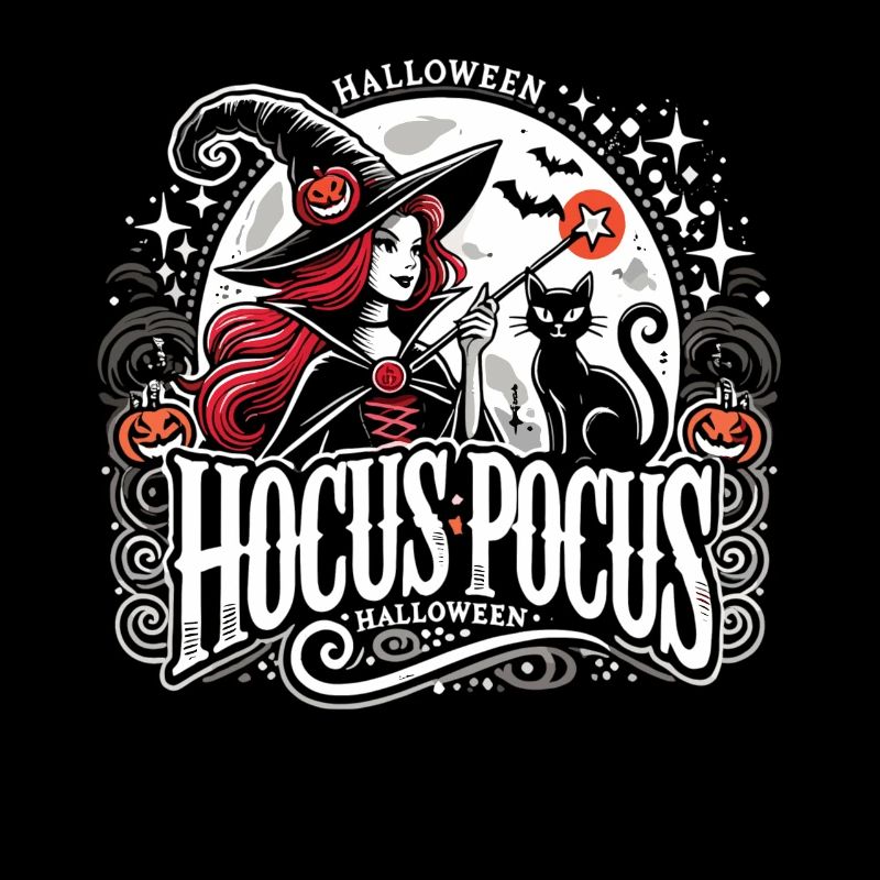 Zauberhafte Hexe mit Katze und Hocus Pocus