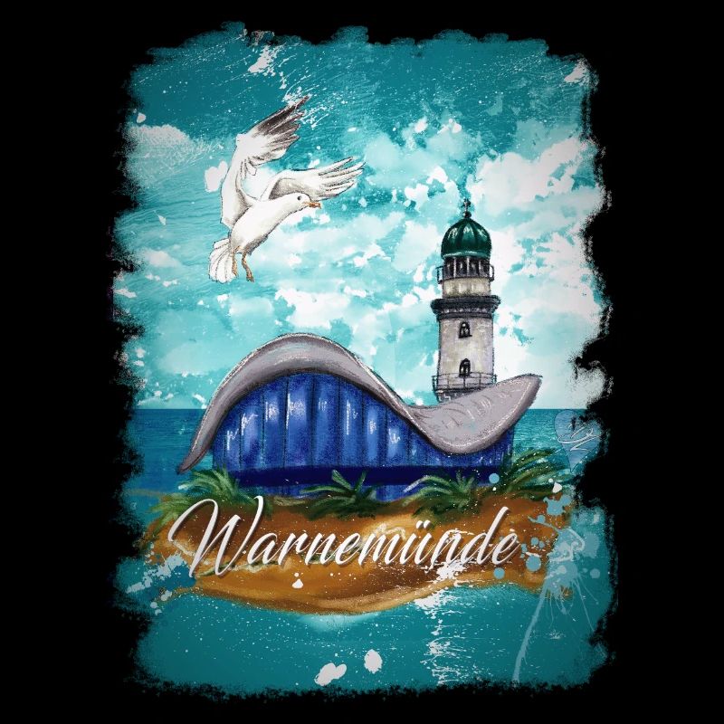 Warnemünder Teepot und Leuchtturm mit Möwe