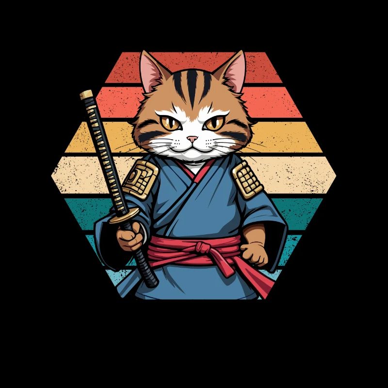 Japanische Samurai -Katzenkrieger Retro Ninja