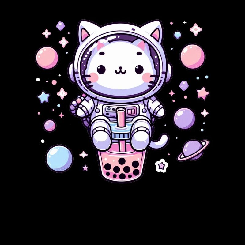 Kawaii Cat Astronaut Bubble Tea in Space