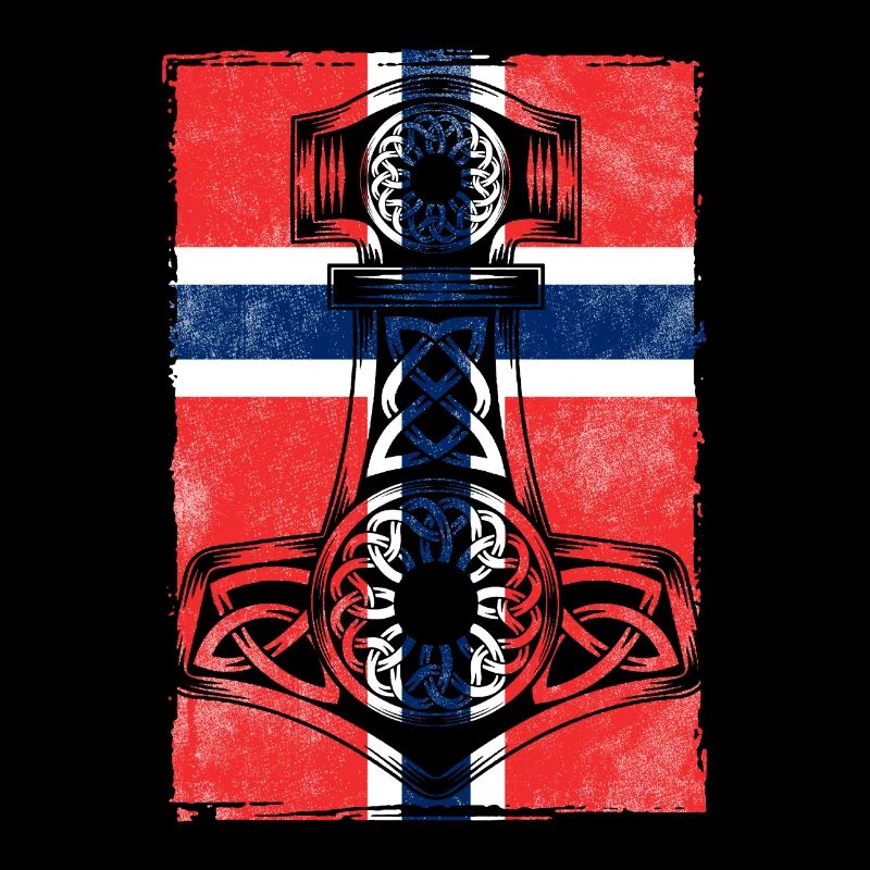Drapeau norvégien avec le marteau de Thor Mjölnir