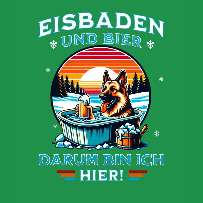 Eisbaden Schäferhund - Bier Eisbader Winterspaß