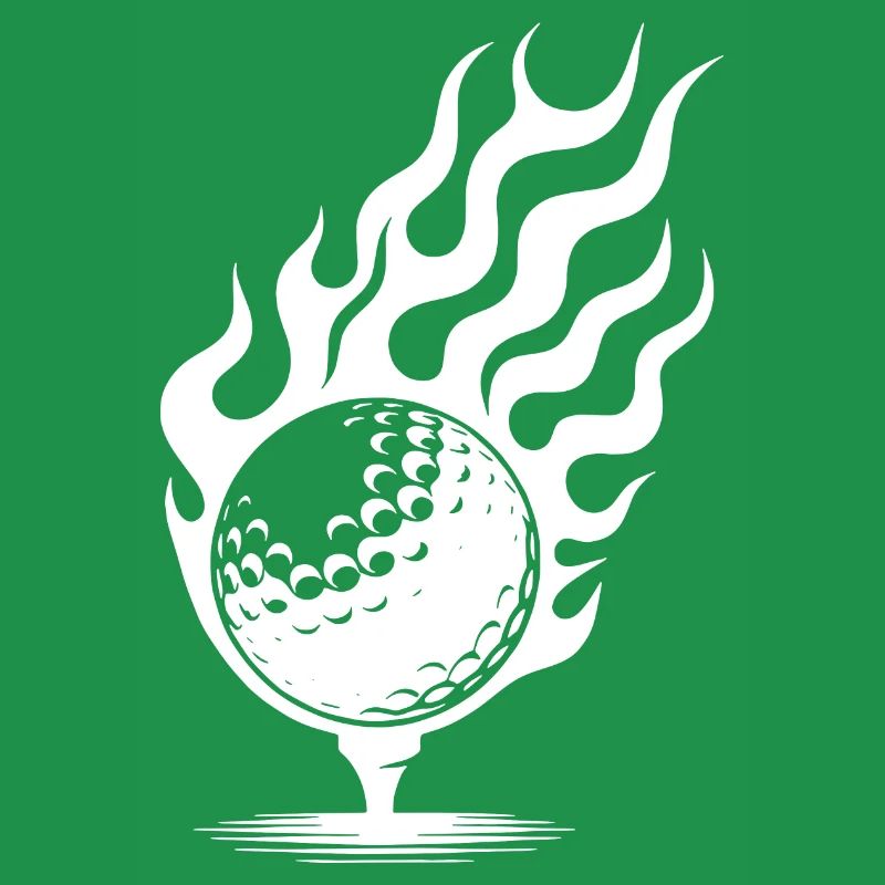 Golf Ball On Tee Burning Fire Flames Style