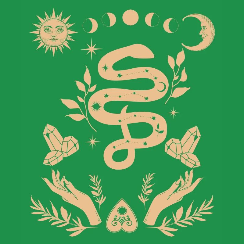 La main de la sorcière avec la silhouette du serpent et de la lune