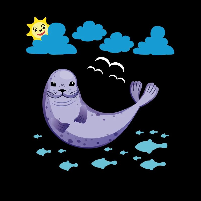 Small seal Sun Fish and seagulls