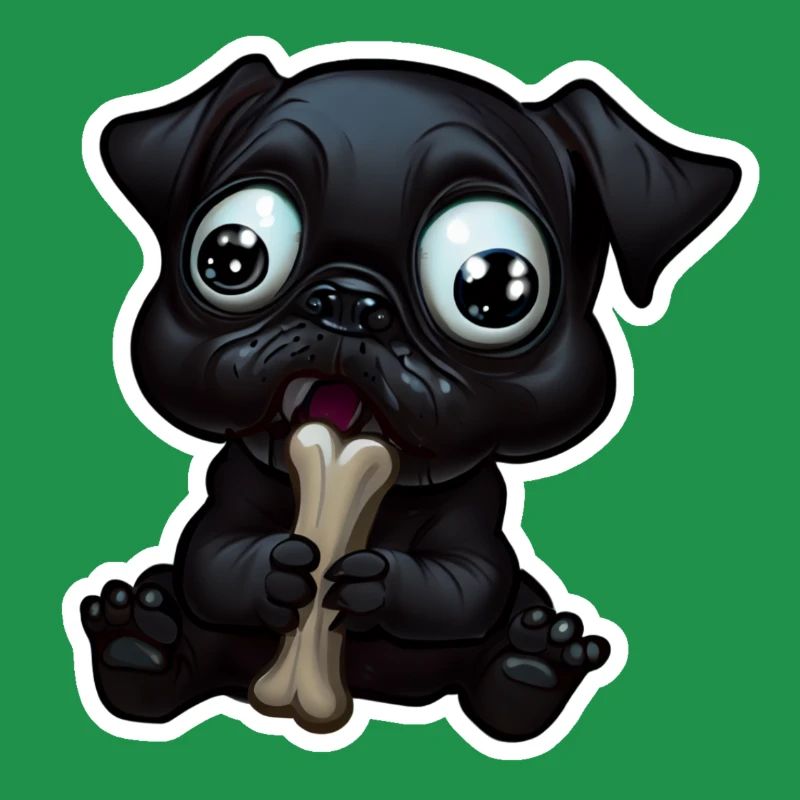 Petit bouledogue noir mangeant un os