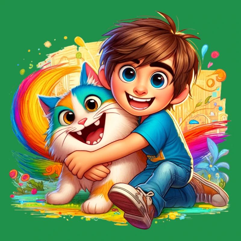 Junge mit süßer Katze