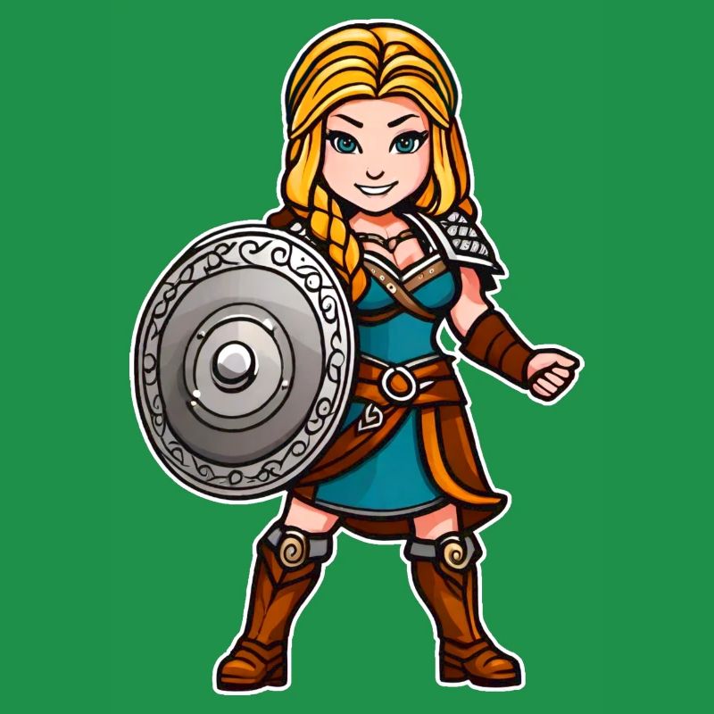 Proud Viking Germanin Shield Maiden Comic Style