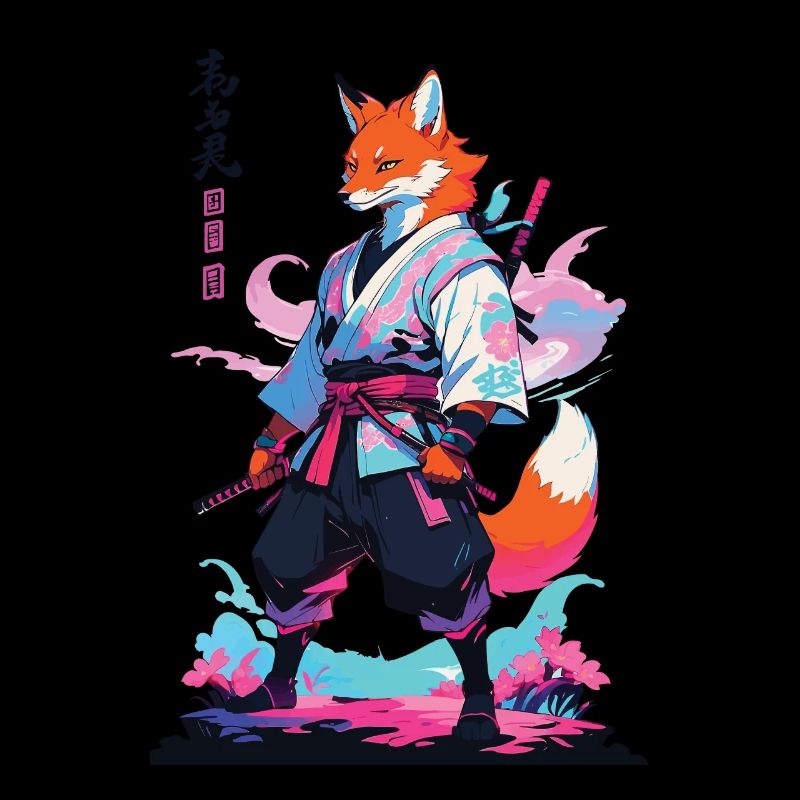 Kitsune Samurai Fuchs Aesthetic Vaporwave Stil