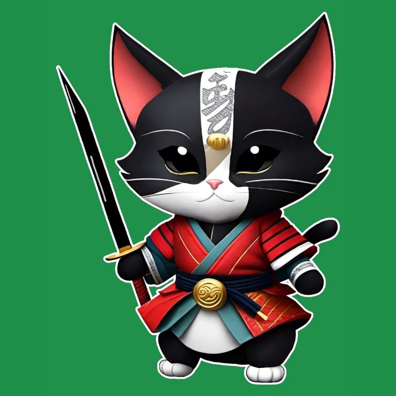Mignon chat samouraï avec épée katana