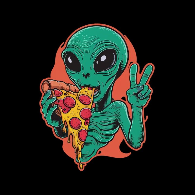 Alien déguste de délicieuses pizzas