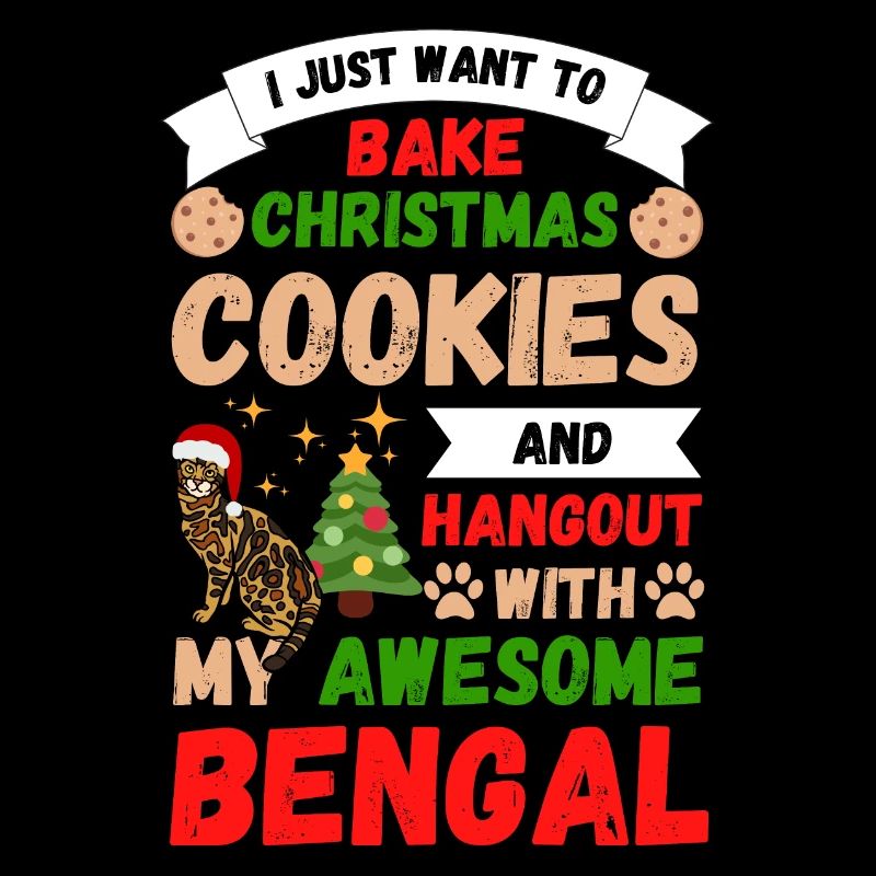 Christmas Bengal Cat Baking Cookies with Cat
