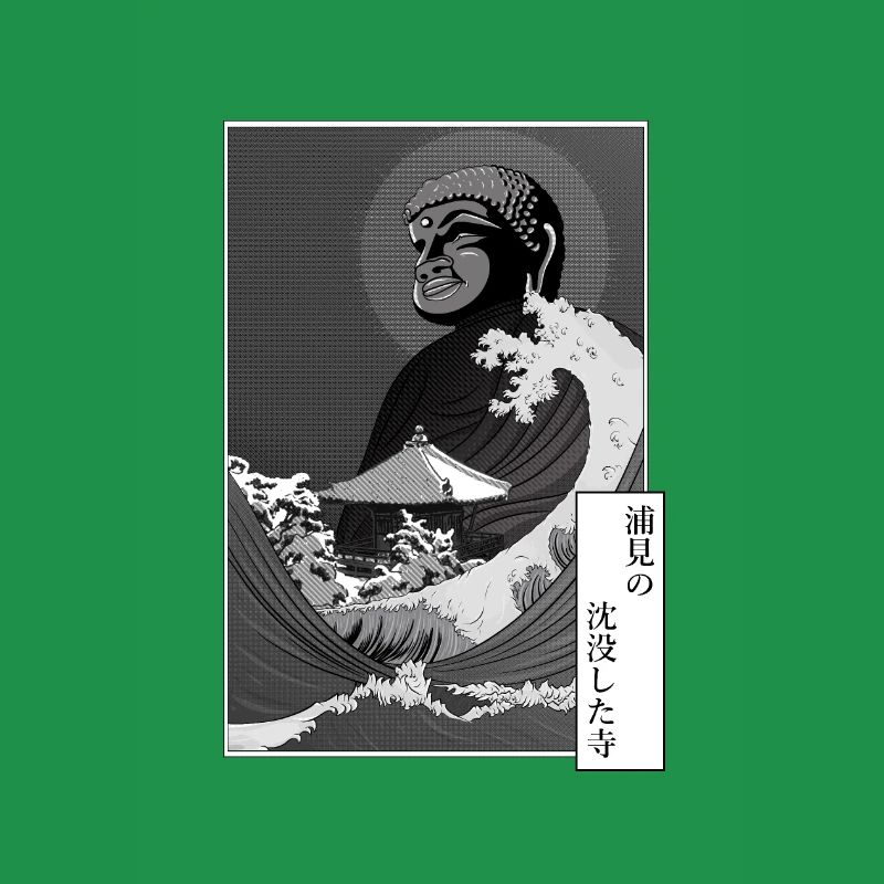 Buddha and tsunami on a temple
