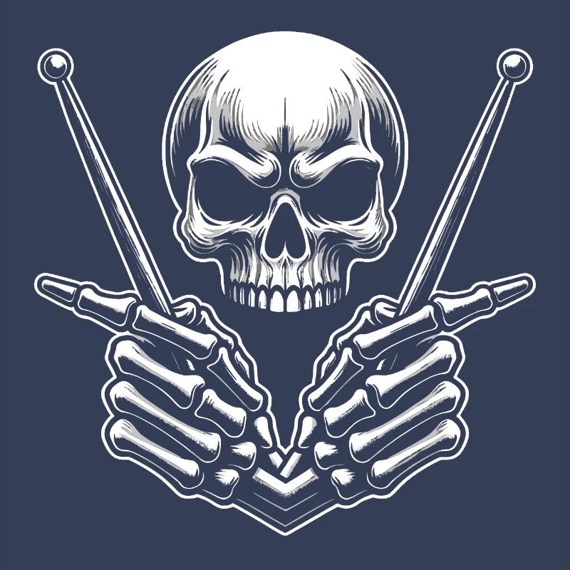 Skull with drumsticks in bone hands