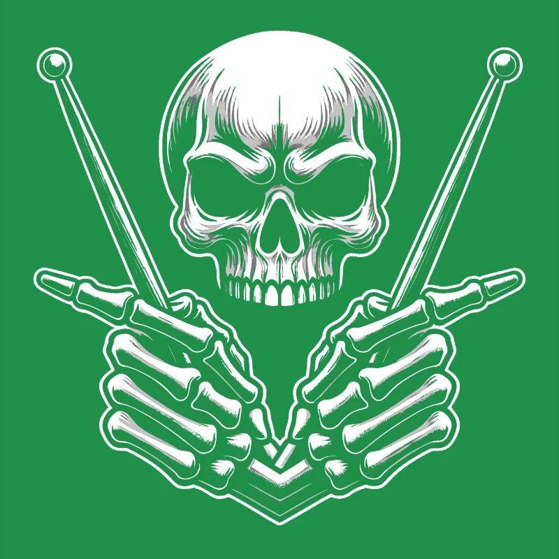 Skull with drumsticks in bone hands