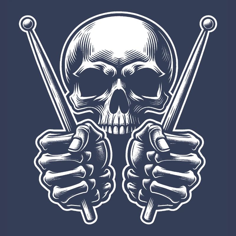 Skull with drumsticks in bone hands