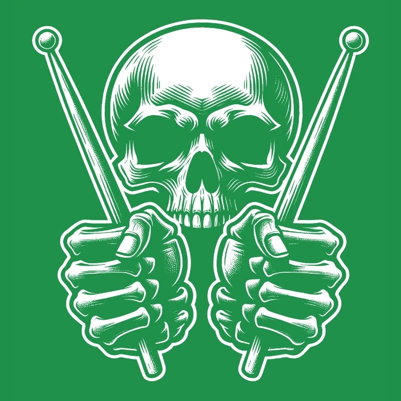 Skull with drumsticks in bone hands
