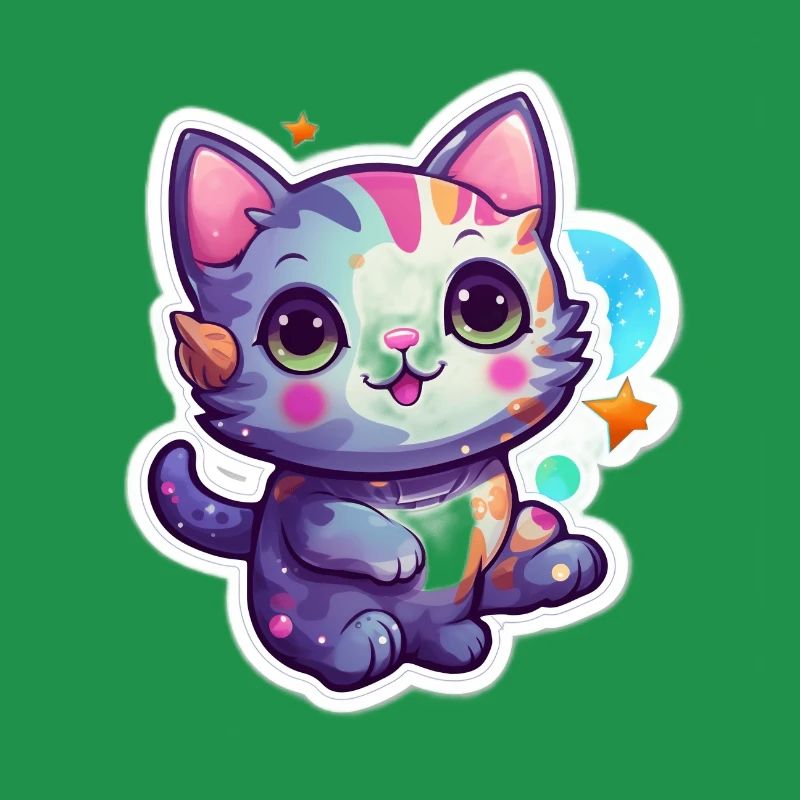 Mignon chat de dessin animé flottant dans l’espace