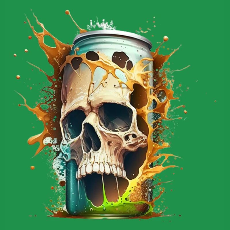 Skull explodes from beer can