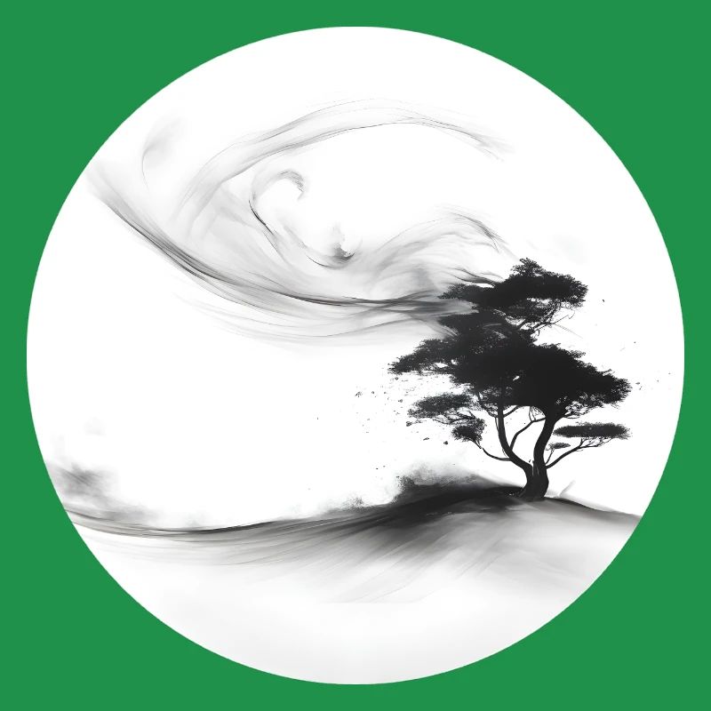 Ein gemalter Baum im Wind