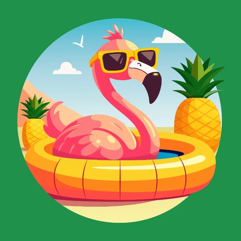 Flamingo and Pineapple Cute Vector Drawing