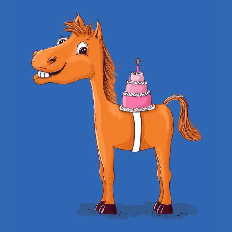 Pferd oder Pony mit Geburtstagstorte