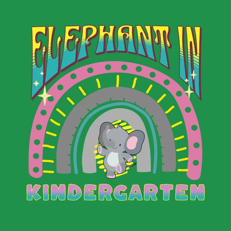 elephant in kindergarten rainbow stripes design