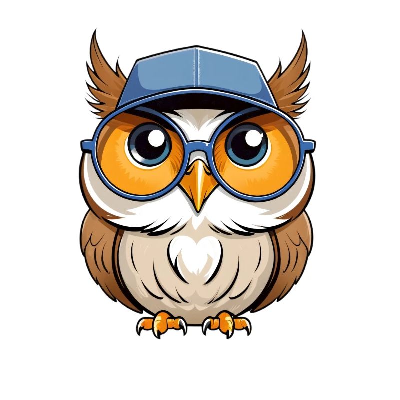 Cartoon Eule mit Brille und Cap