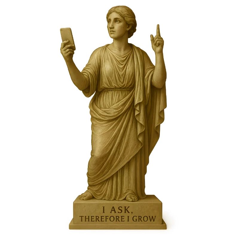 Statue de philosophe antique avec message