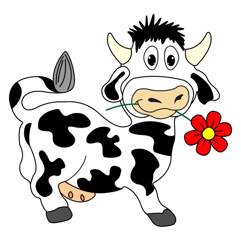 Vache avec une fleur dans la bouche