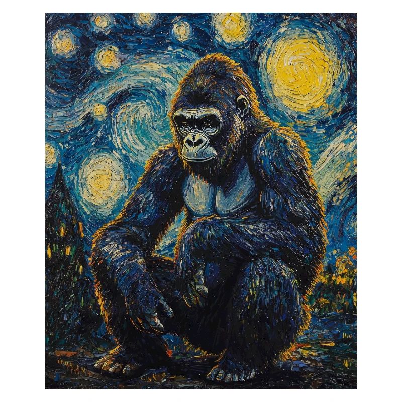Gorilla Gorillas Monkey Van Gogh Style Starry Night
