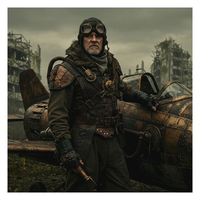 Steampunk Pilot on Post-Apocalyptic Ruins