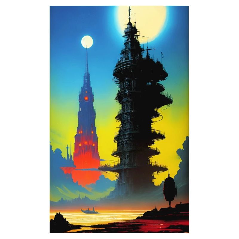 Futuristic skyline with moonlight