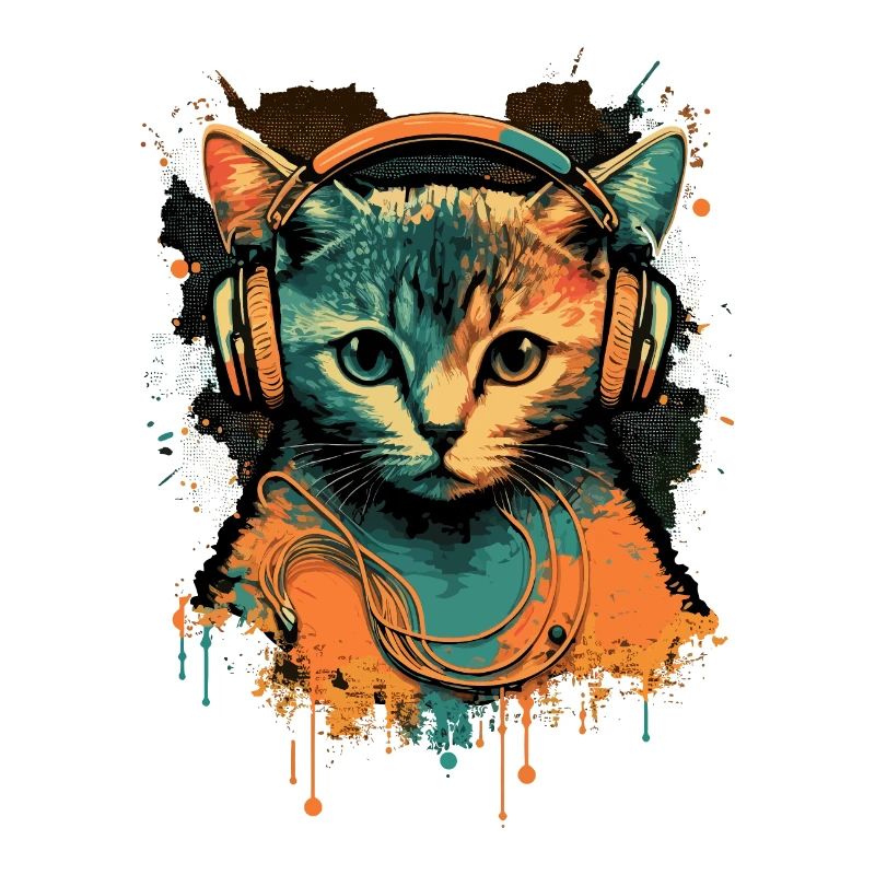 Retro Cat mit Kopfhörern