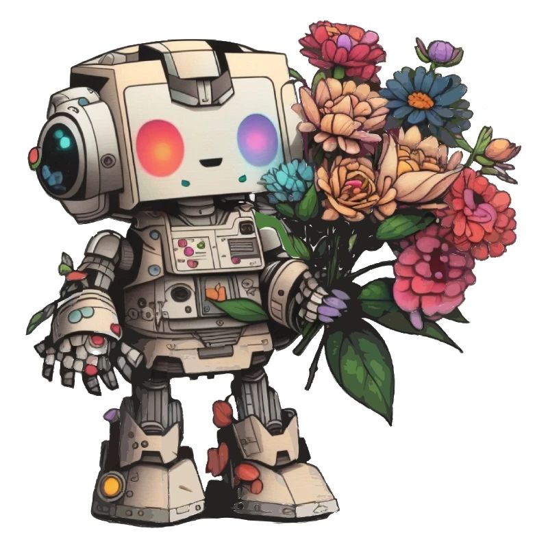 Robot avec bouquet de fleurs
