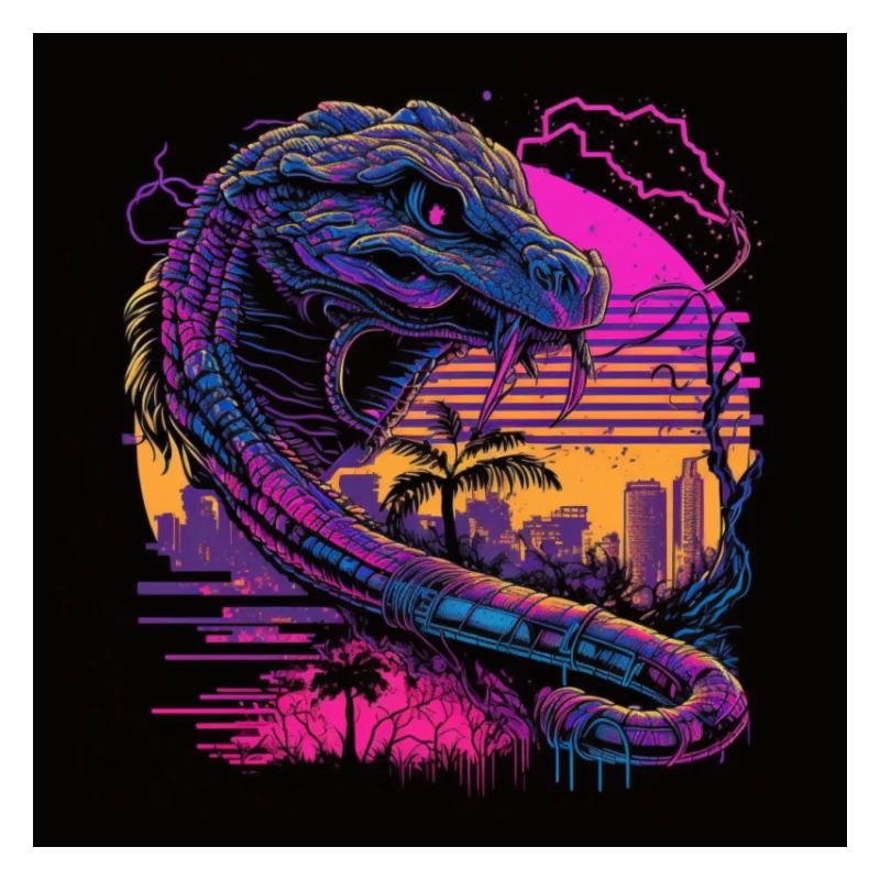 Kamel mit Neonfarben, Synthwave / 80er Jahre