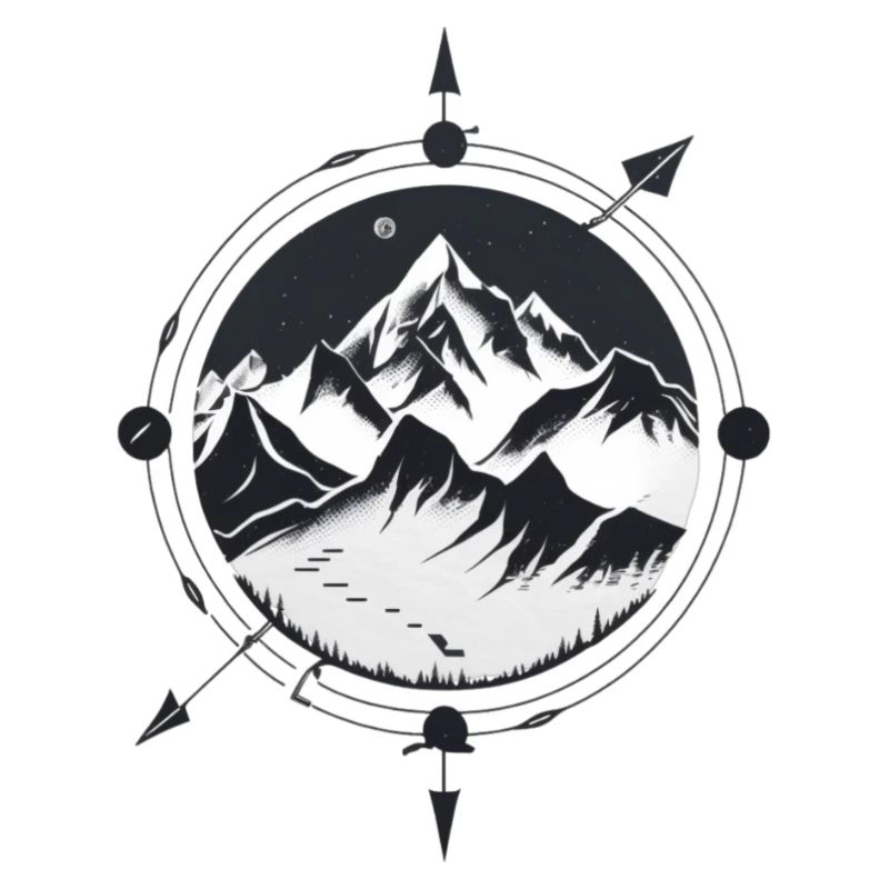Compass with mountains for hiking