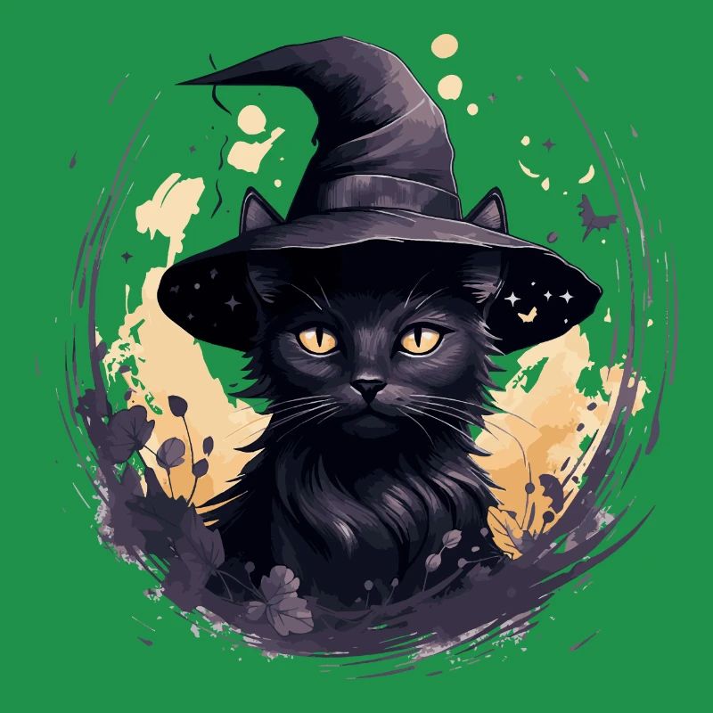 Schwarze Katze mit Hexenhut