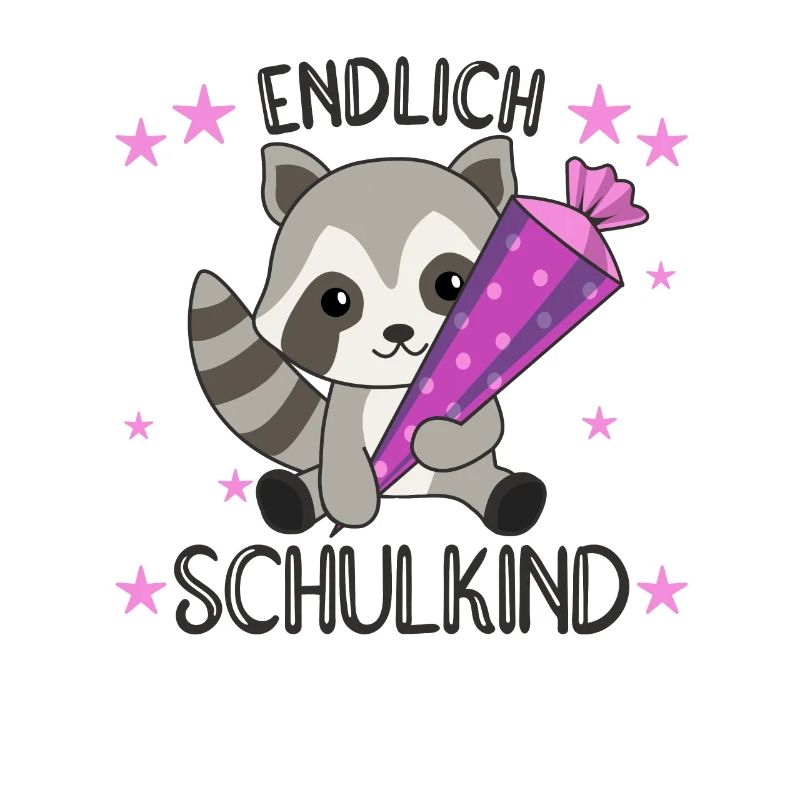 endlich Schulkind Einschulung Schule Waschbär