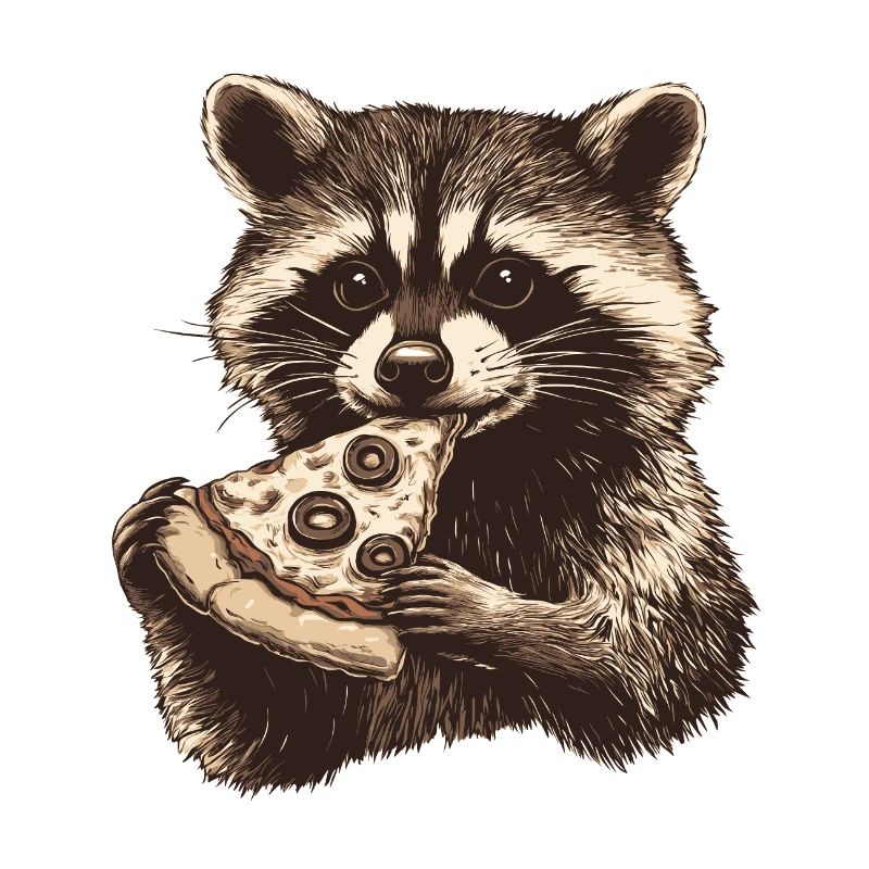 Raton laveur mangeant de la pizza