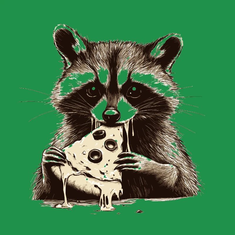 Raton laveur mangeant de la pizza