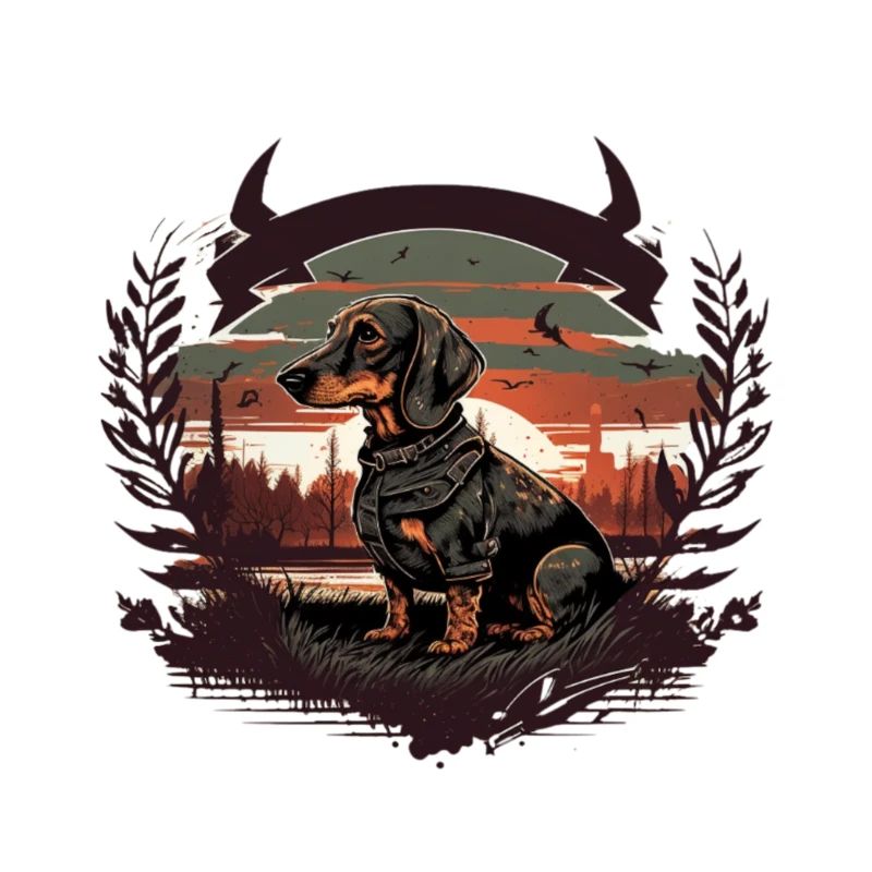Chien de chasse teckel avec soleil