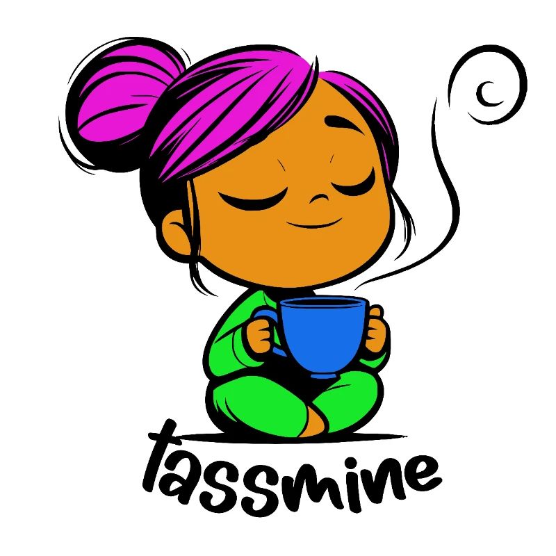 Tassmine enspannt mit einer Tasse Tee oder Kaffee