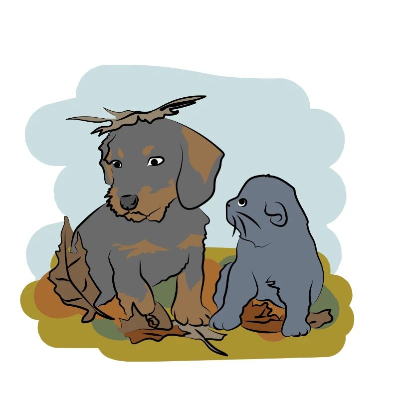 Illustrated design with cat and dog
