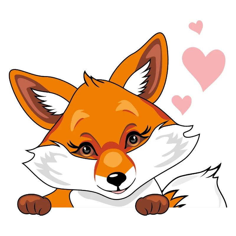Jeter un coup d’œil mignon renard timide avec des cœurs