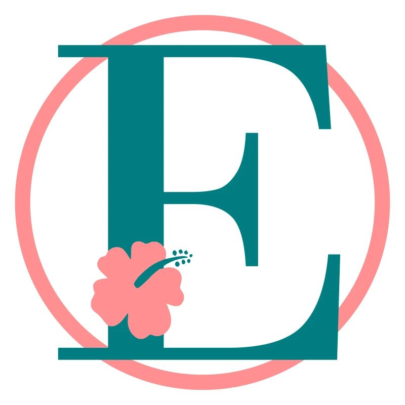 Letter E Initial letter E Monogram Hibiscus